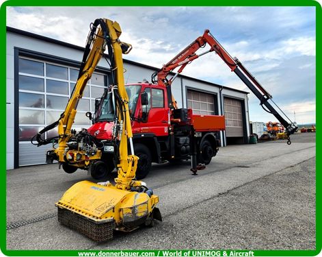 2 Wege Unimog mit Kran und Mähwerk