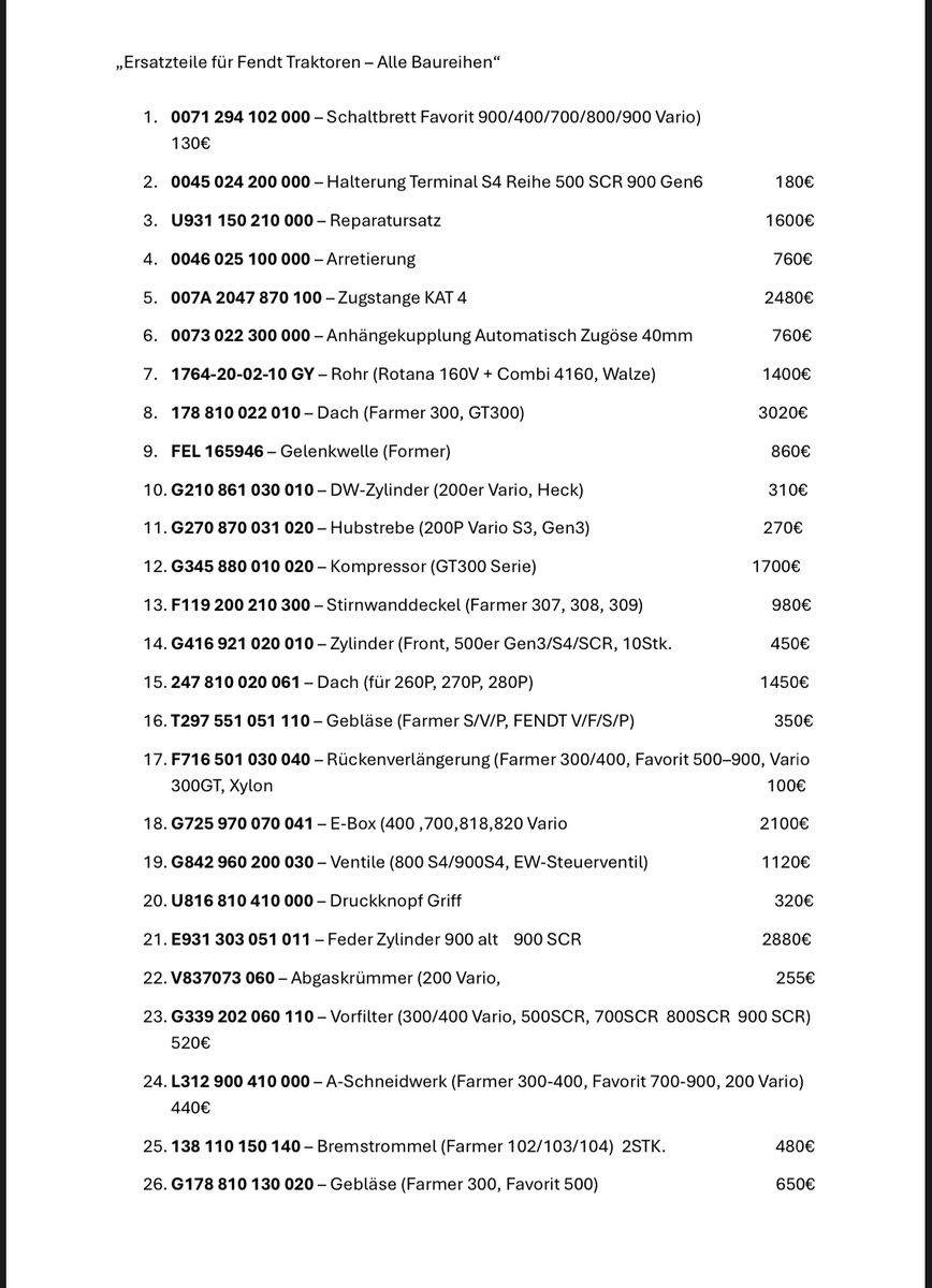 Fendt  Ersatzeile 400-900  SCR,S4,Com3 Xylon,GT Farmer 1