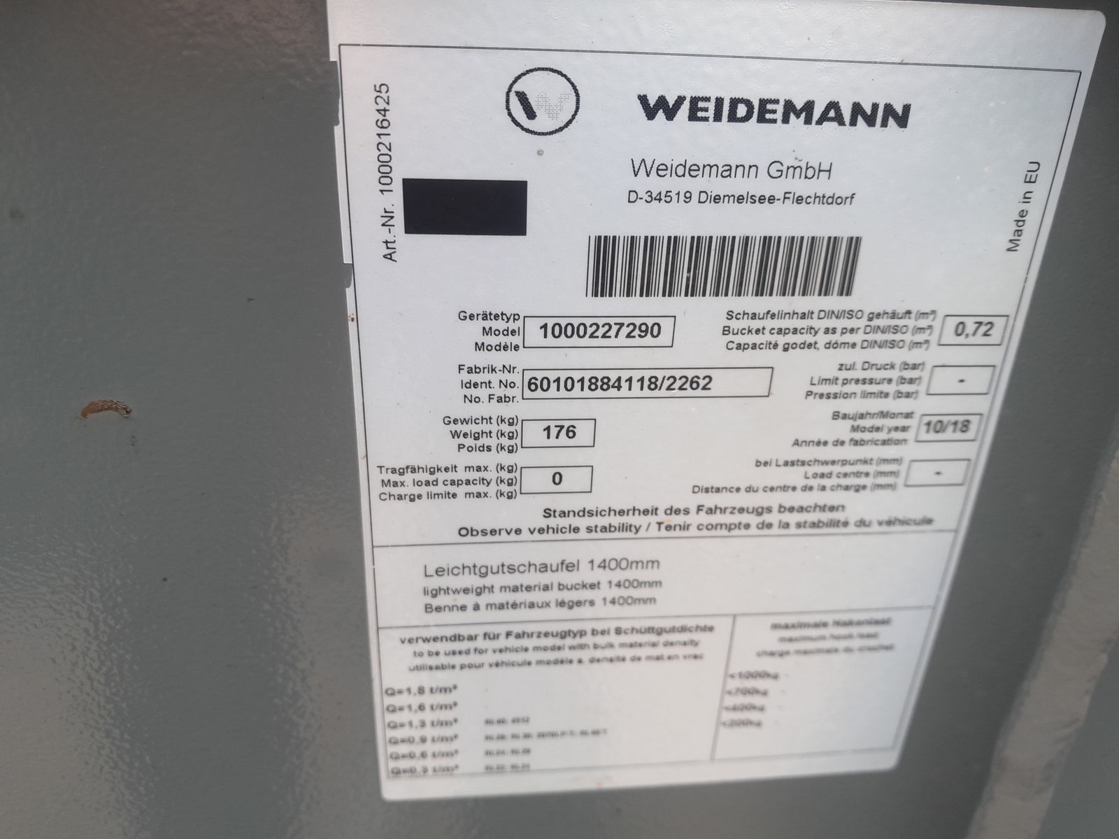 Weidemann Leichtgutschaufel 1,4m 2