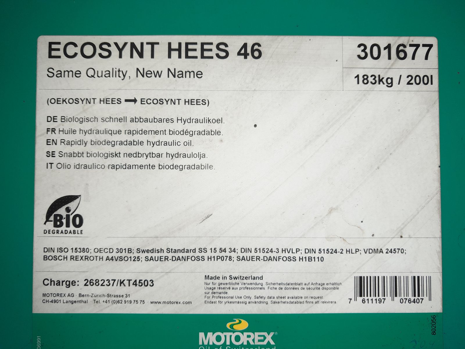 Motorex  Ecosynt HEES 46 Premium Bio Hydrauliköl 2