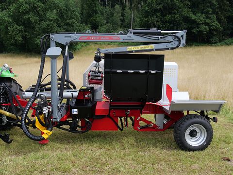 Vogesenblitz Holzspalter 33 t mit Fahrwerk und Kran FK 4200