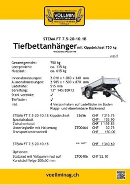 Sonstige Tiefbettanhänger mit Kippdeichsel
