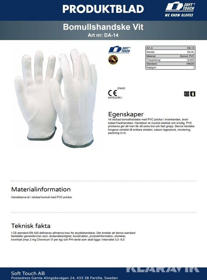 Bomullshandskar 120 par vit Protec® 2