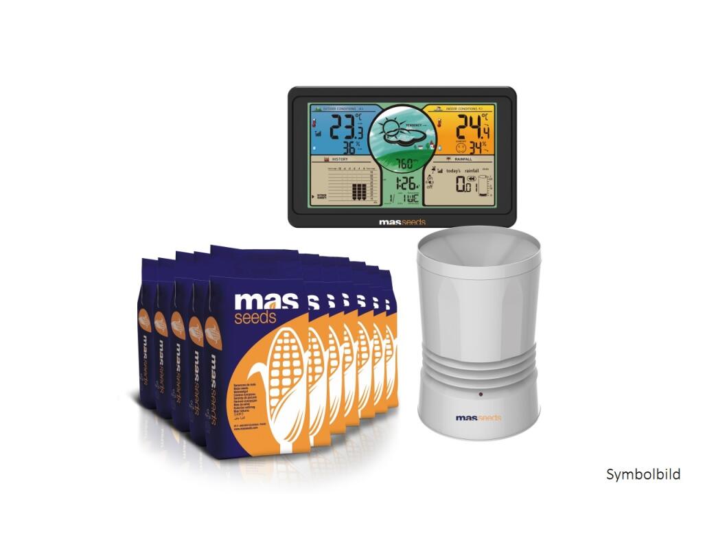 12 Pkg. Maissaatgut MAS 220.V + Wetterstation mit Funkregenmesser 1